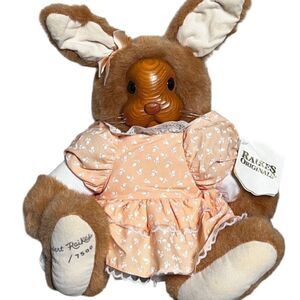 Robert Raikes 15" Aunt MaryLou Wooden Face Bunny Rabbit Plush Toy